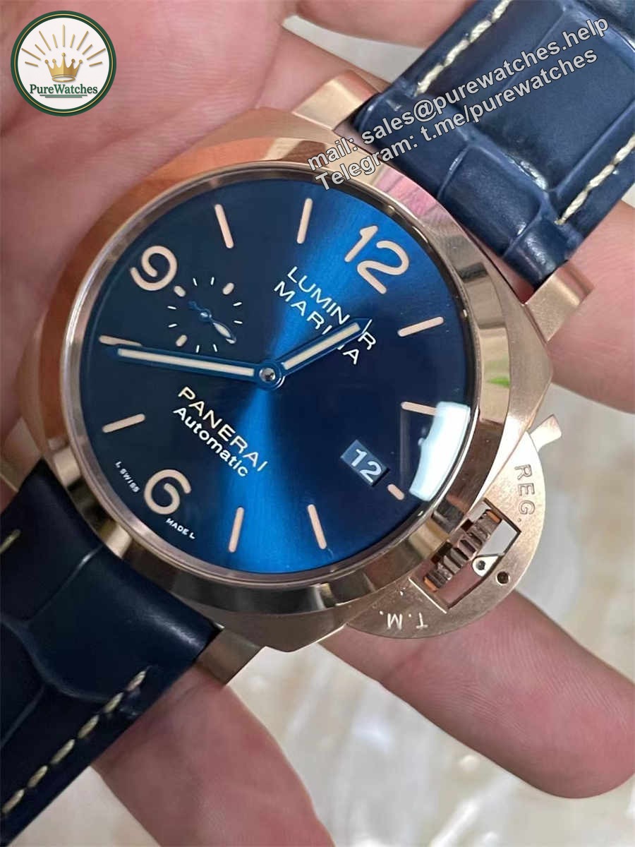 VSF PAM1114 – 44mm Luminor Marina Rose Gold Blue Dial Replica - Image 3