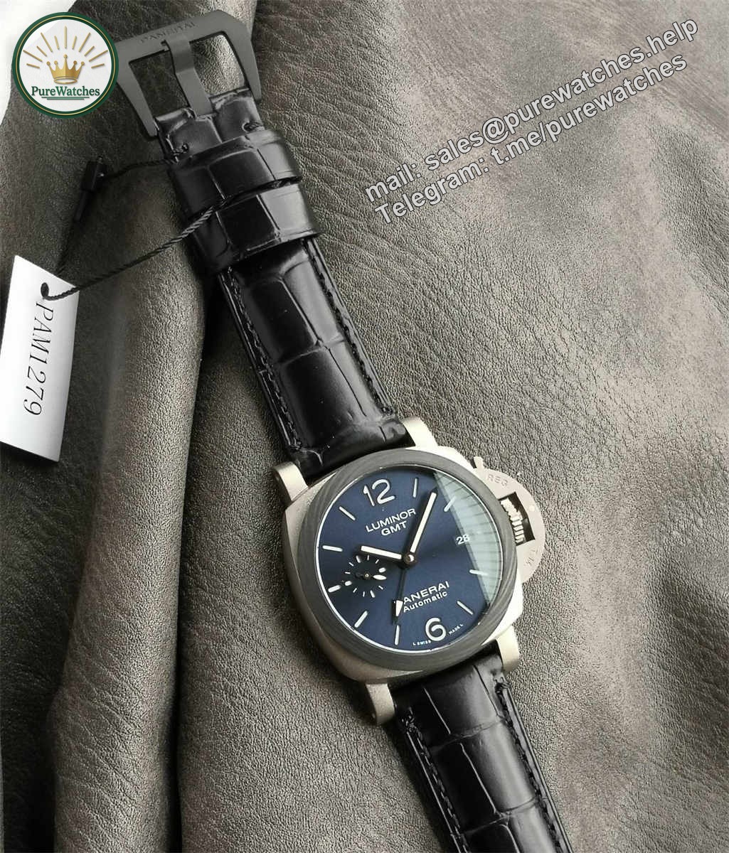 VSF Panerai PAM01279 – 42mm Titanium Luminor GMT Blue Sunburst Dial Replica - Image 6
