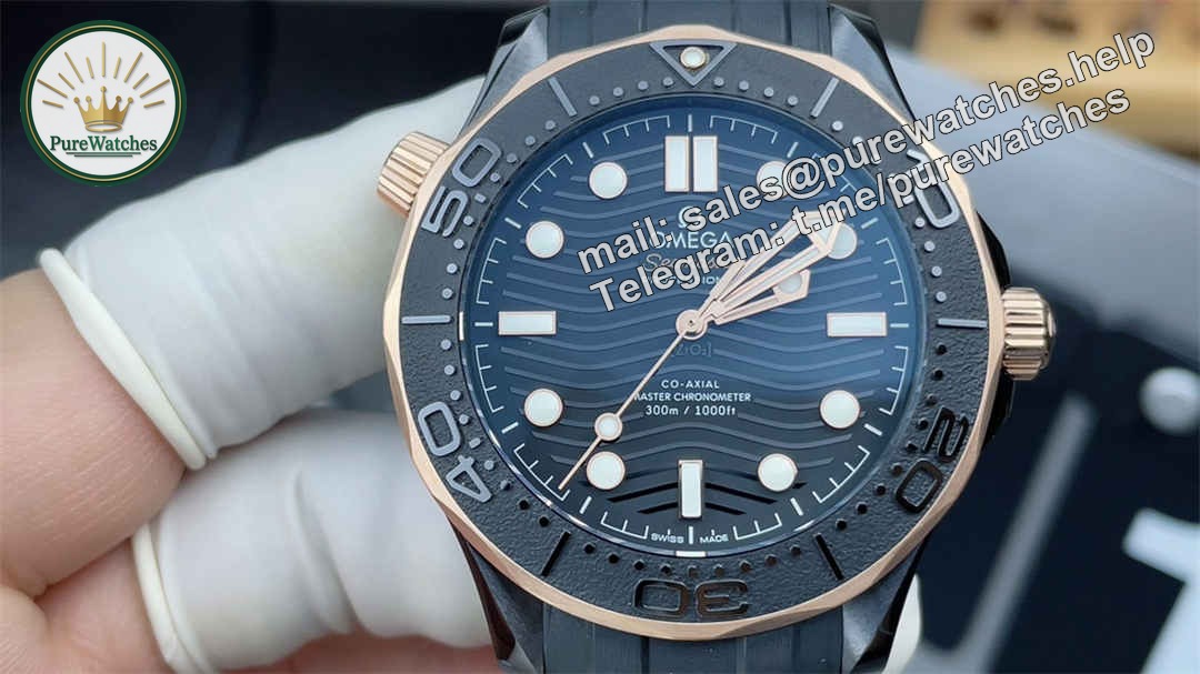 VSF Seamaster 300M Black & Rose Gold Replica – 43.5mm Diver Watch with Black Dial - Image 3