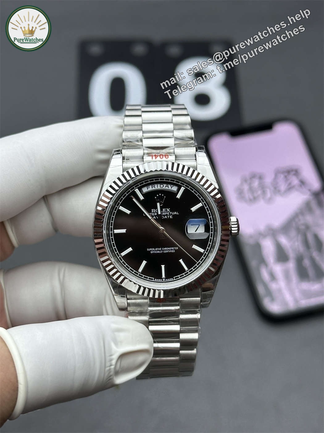 VSF Tungsten Day-Date 40 Black Motif Dial – 228239 White Gold (182g Weighted)