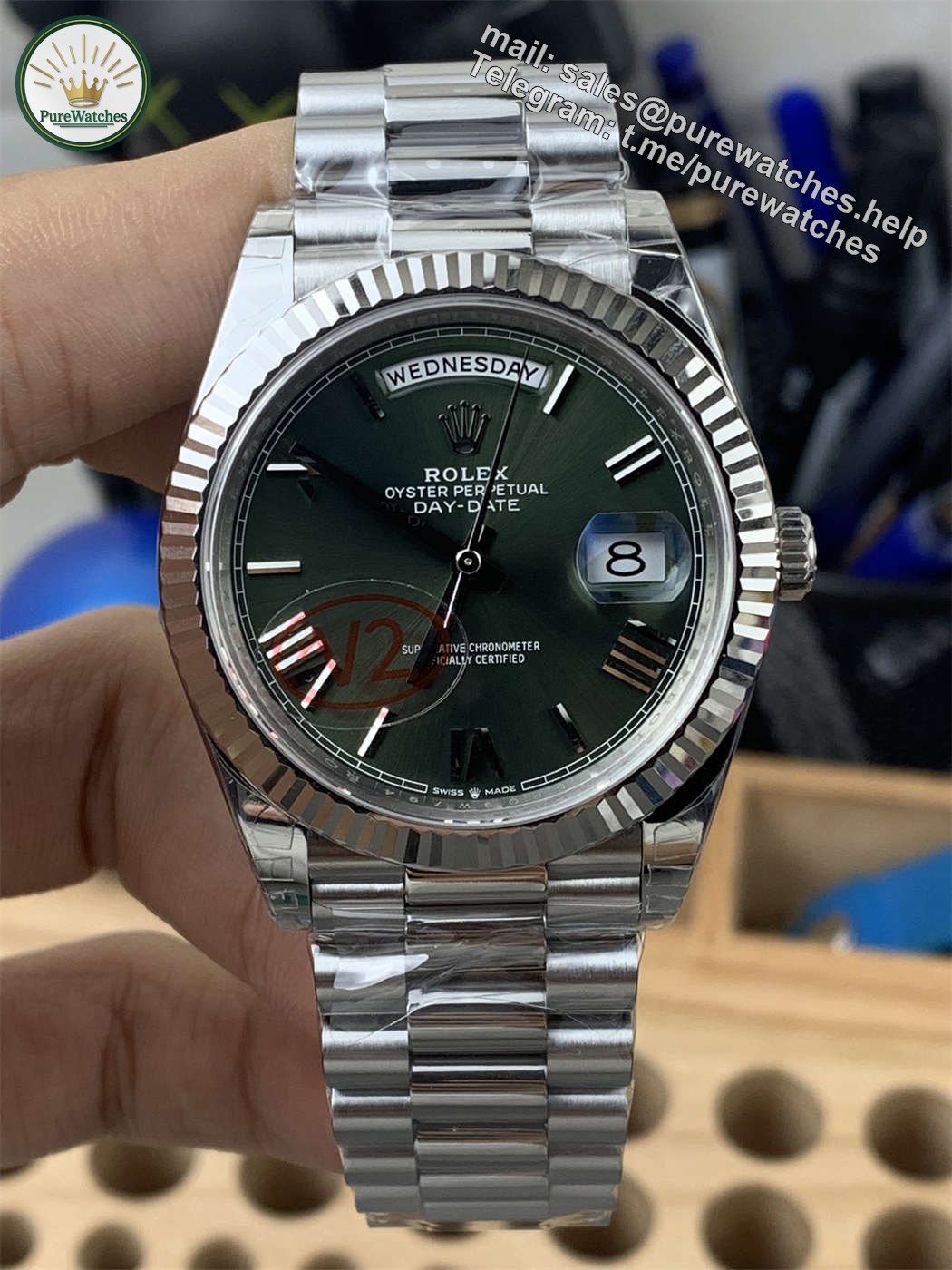 VSF Tungsten Day-Date 40 Olive Green – 228239 White Gold (182g Weighted)
