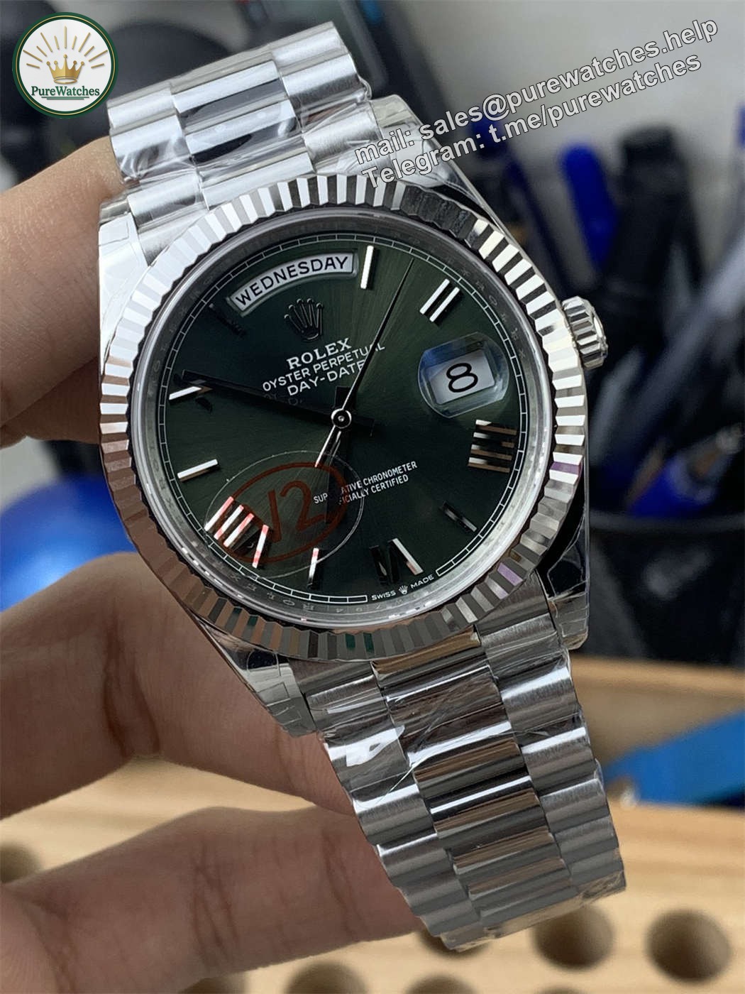 VSF Tungsten Day-Date 40 Olive Green – 228239 White Gold (182g Weighted) - Image 3