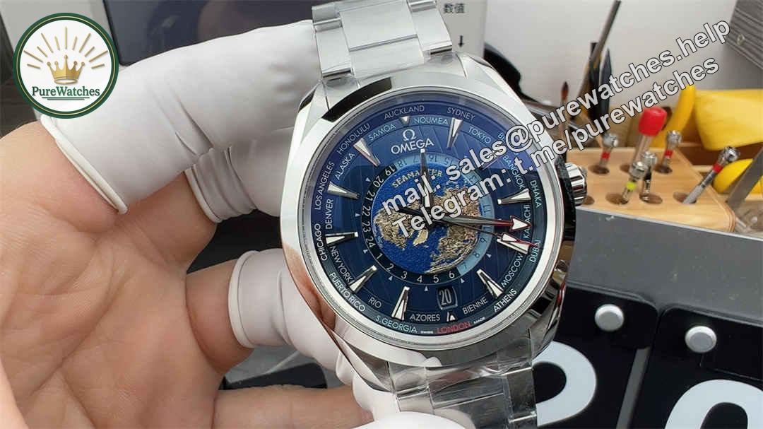VSF Worldtimer Blue Replica – Stainless Steel Aqua Terra World Time Watch