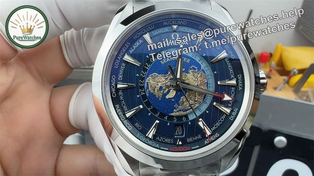 VSF Worldtimer Blue Replica – Stainless Steel Aqua Terra World Time Watch - Image 3
