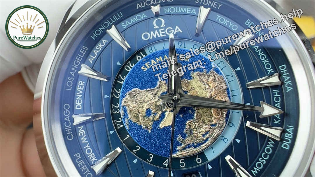 VSF Worldtimer Blue Replica – Stainless Steel Aqua Terra World Time Watch - Image 4